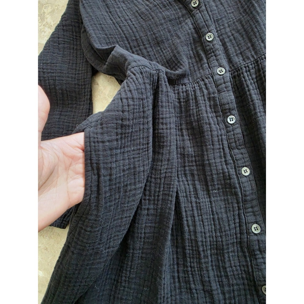 XIRENA Black Cotton GAUZE Button Frontโ MIDI Maxi Dress BOHO EMPIRE WAIST Medium - Picture 8 of 15